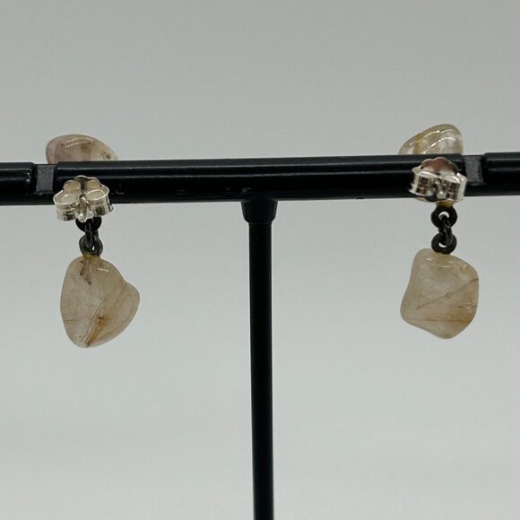 Vintage Sterling Silver Dangle Earrings With Natural Quartz Gemstones - Picture 3 of 12